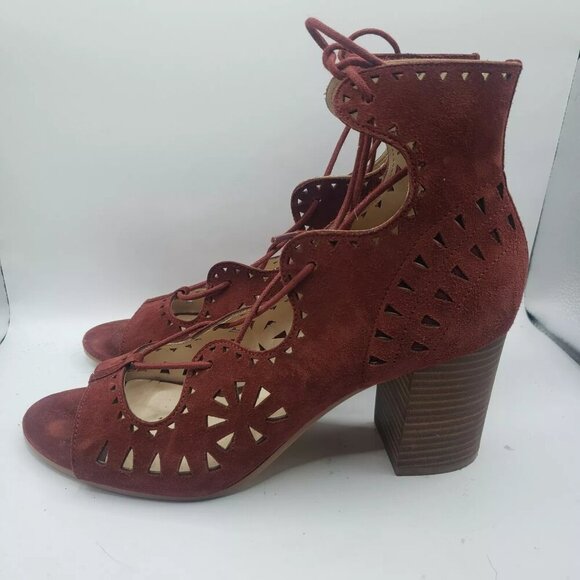 NINE WEST US sz 10M Burgundy Suede Leather GWENIAH Gladiator Lace Up Shoes - Picture 3 of 8